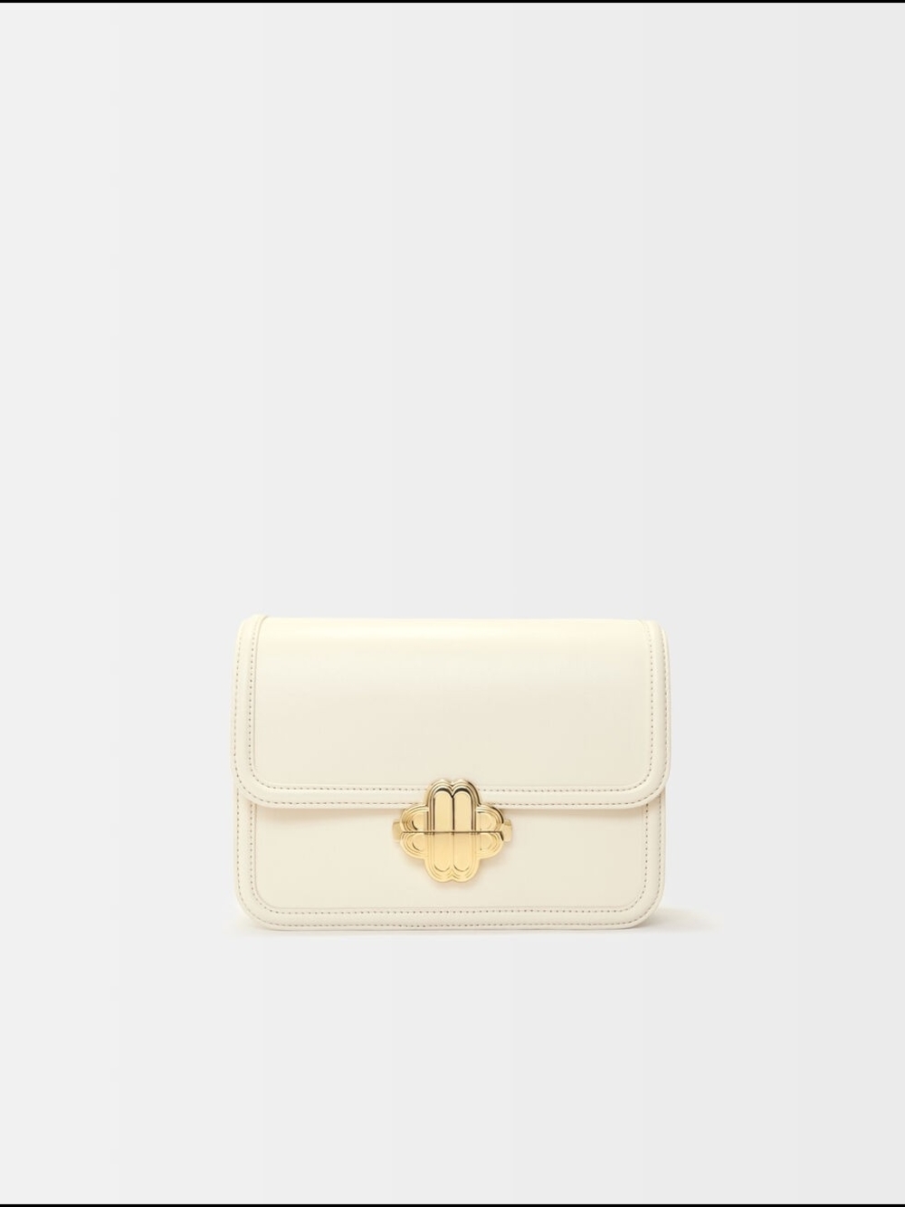 Maje White Cream Leather Crossbody Bag with Gold Clover Clasp